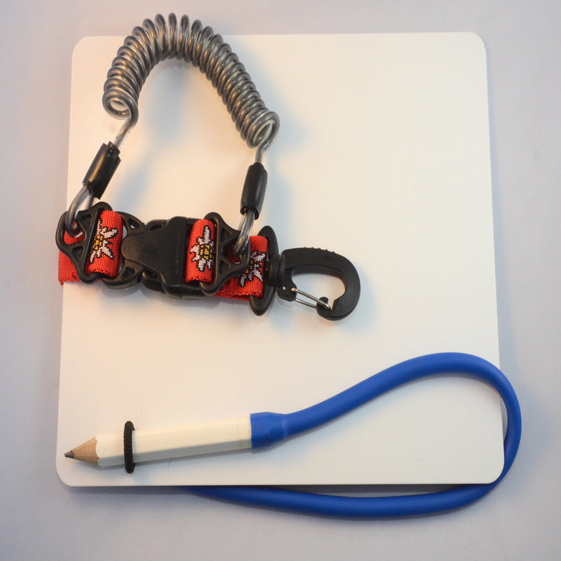 Laden Sie das Bild in Galerie -Viewer, Schreibtafel 24 x 19 cm mit Edelstahl Spiralkabel zum verkürzen und drehbarem Kunststoff- Karabiner