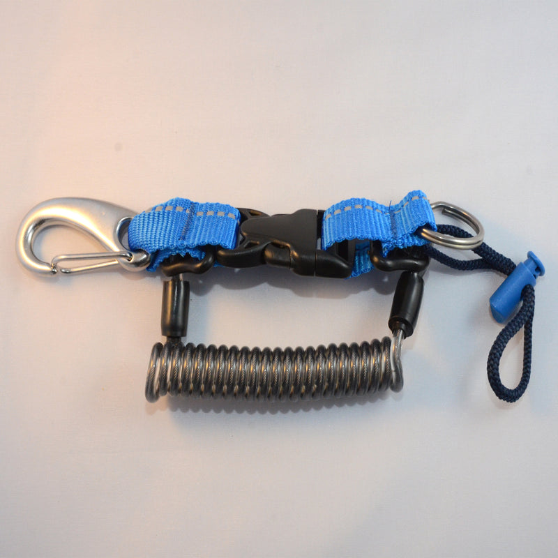 Laden Sie das Bild in Galerie -Viewer, Edelstahl Spiralkabel mit einem Inox- Karabinerhaken, Inox Splittring 32mm, Kordelschlaufe und Stopper