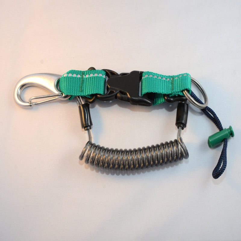 Laden Sie das Bild in Galerie -Viewer, Edelstahl Spiralkabel mit einem Inox- Karabinerhaken, Inox Splittring 32mm, Kordelschlaufe und Stopper