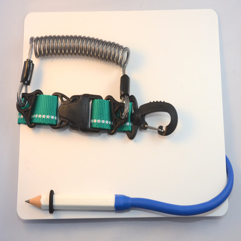 Laden Sie das Bild in Galerie -Viewer, Schreibtafel 24 x 19 cm mit Edelstahl Spiralkabel zum verkürzen und drehbarem Kunststoff- Karabiner