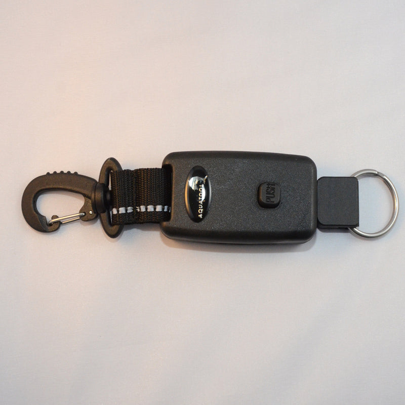 Laden Sie das Bild in Galerie -Viewer, Arretierbarer Retractor mit einem drehbaren Kunststoff Karabiner und Inox- Splittring 32mm, Seillänge ca. 50cm