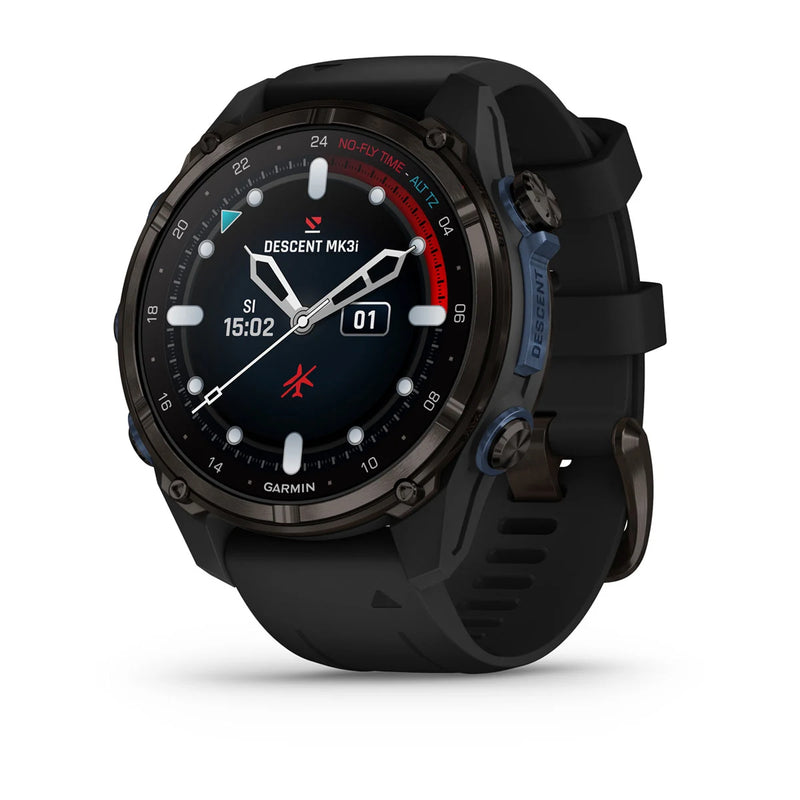 Laden Sie das Bild in Galerie -Viewer, Garmin Descent™ Mk3i – 43 mm, Graues DLC-Titan mit schwarzem Silikonarmband