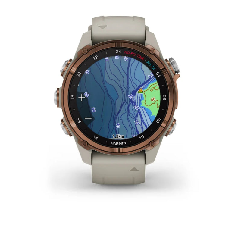 Laden Sie das Bild in Galerie -Viewer, Garmin Descent™ Mk3i – 43 mm, Goldfarbenes PVD-Titan mit French Grey Silikonarmband