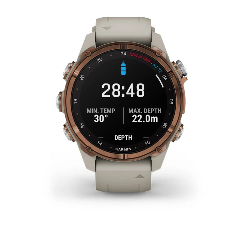 Laden Sie das Bild in Galerie -Viewer, Garmin Descent™ Mk3i – 43 mm, Goldfarbenes PVD-Titan mit French Grey Silikonarmband