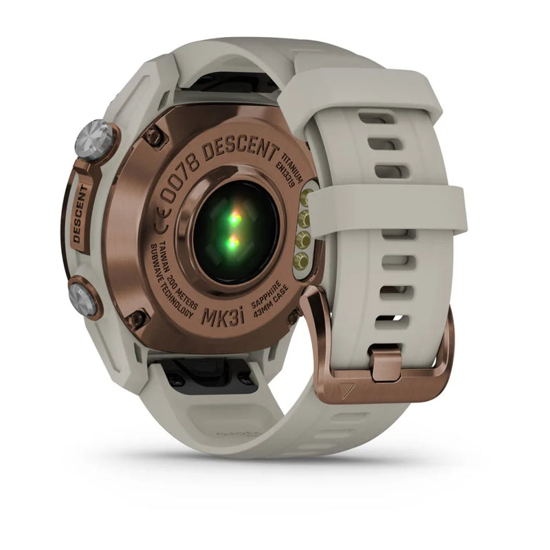 Laden Sie das Bild in Galerie -Viewer, Garmin Descent™ Mk3i – 43 mm, Goldfarbenes PVD-Titan mit French Grey Silikonarmband