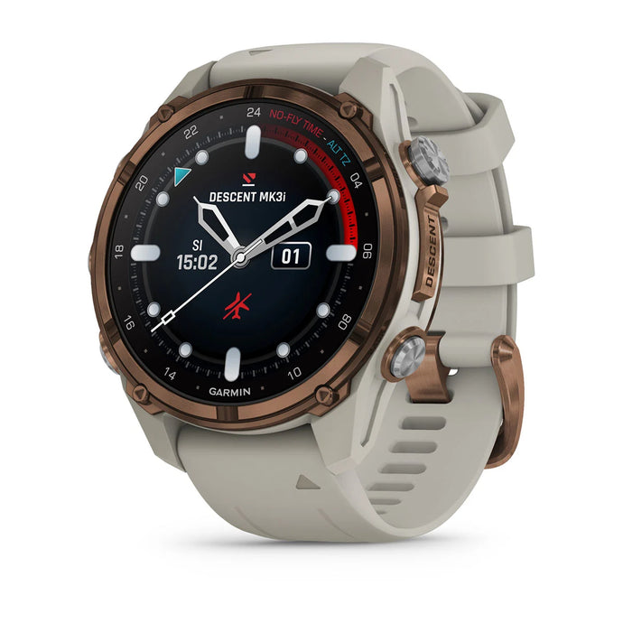 Garmin Descent™ Mk3i – 43 mm, Goldfarbenes PVD-Titan mit French Grey Silikonarmband