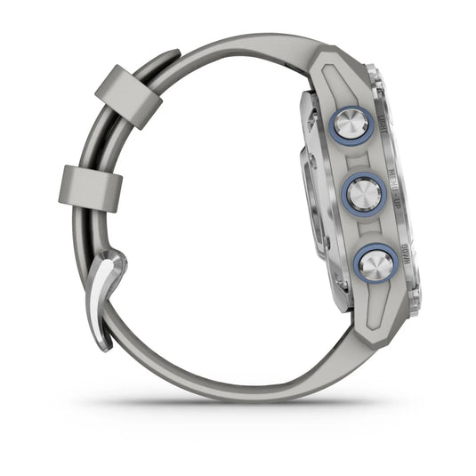 Garmin Descent™ Mk3 – 43 mm, Edelstahl mit grauem Silikonarmband