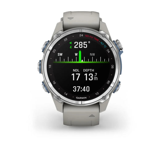 Garmin Descent™ Mk3 – 43 mm, Edelstahl mit grauem Silikonarmband