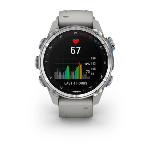 Garmin Descent™ Mk3 – 43 mm, Edelstahl mit grauem Silikonarmband