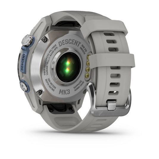 Garmin Descent™ Mk3 – 43 mm, Edelstahl mit grauem Silikonarmband