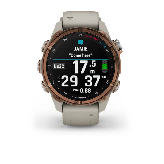 Garmin Descent™ Mk3i – 43 mm, Goldfarbenes PVD-Titan mit French Grey Silikonarmband