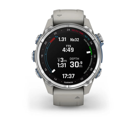 Garmin Descent™ Mk3 – 43 mm, Edelstahl mit grauem Silikonarmband